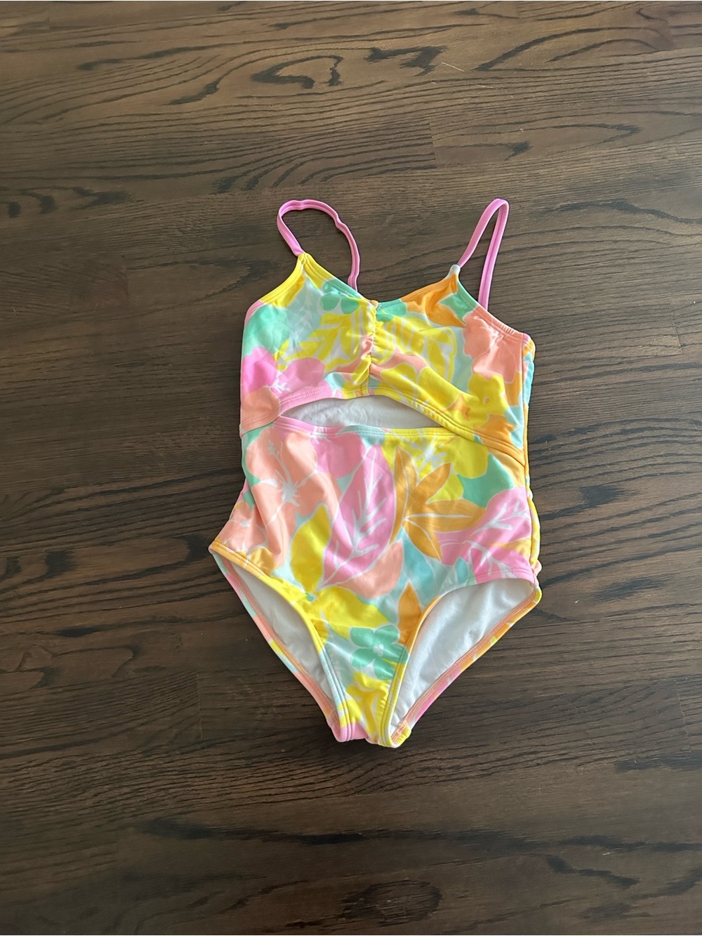 Cat & Jack Tropical Cutout One-Piece Swimsuit - Pink, Yellow & Aqua from target